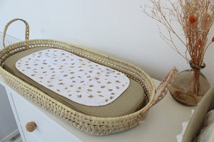 Cesta Muda Fraldas Waffle Verde Seco Branco Folhas
