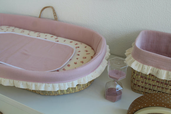 Cesta Muda Fraldas Musselina Flores