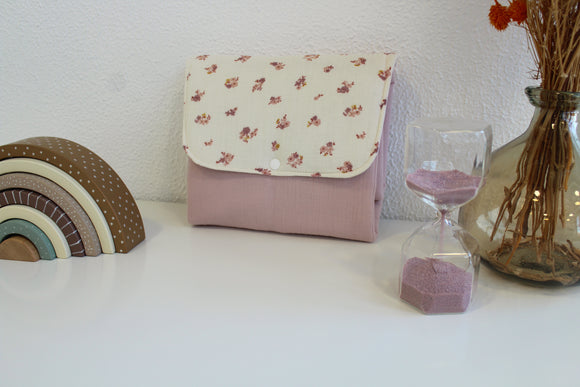 Muda Fraldas Portátil Simples |  Musselina Pérola Flores Rosa