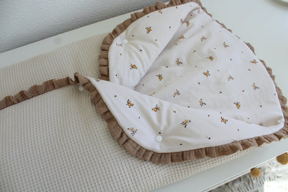 Manta Saco | Waffle Bege e Flores