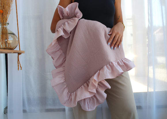 Manta Musselina Folho Largo | Rosa Velho e Vichy