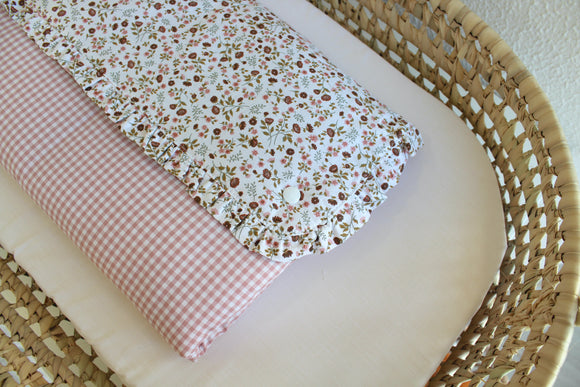 Muda Fraldas Portátil Com Bolsos | Vichy Rosa c/Flores