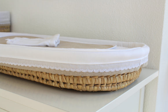 Cesta Muda Fraldas Completa s/Alças | Plumeti Branco e Bege