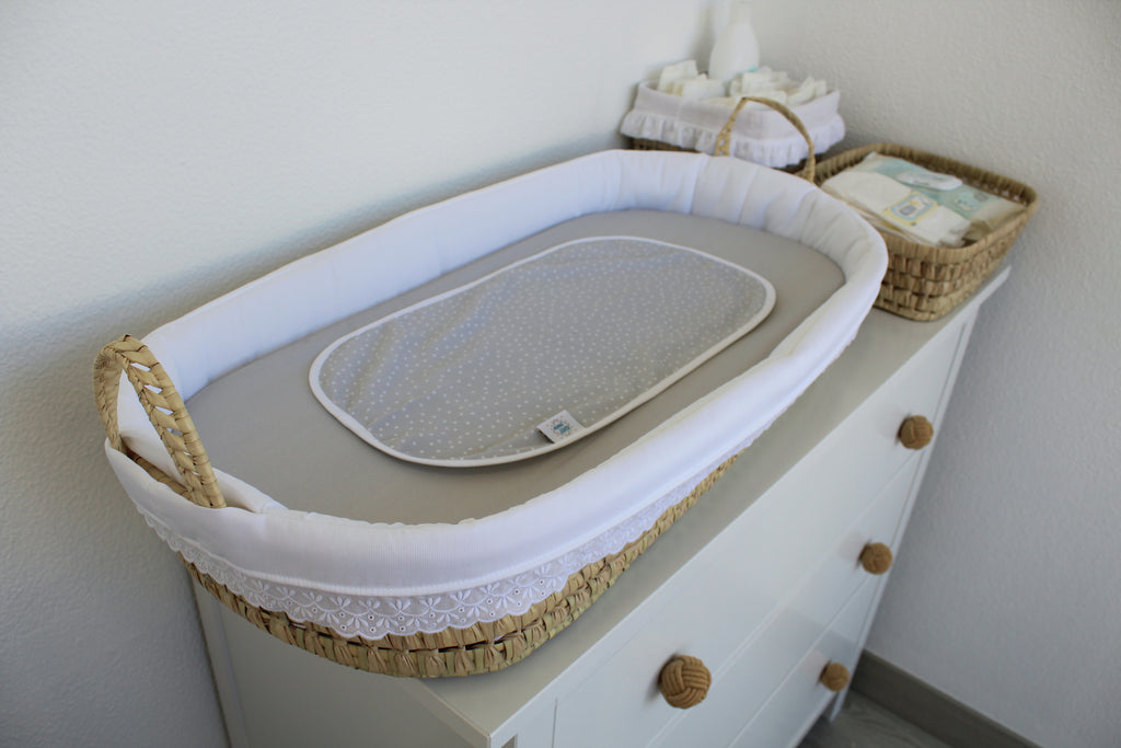 Cesta Muda Fraldas Branco | Cinza Pintas