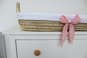 Cesta Muda Fraldas Branco | Musselina Rosa Pintas Douradas