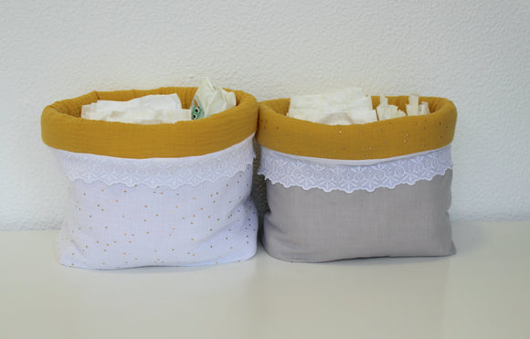 Conjunto Cestos Organizadores em Pano | Tons Cinza e Amarelo