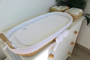 Cesta Muda Fraldas Branco | Musselina Branca Pintas Douradas